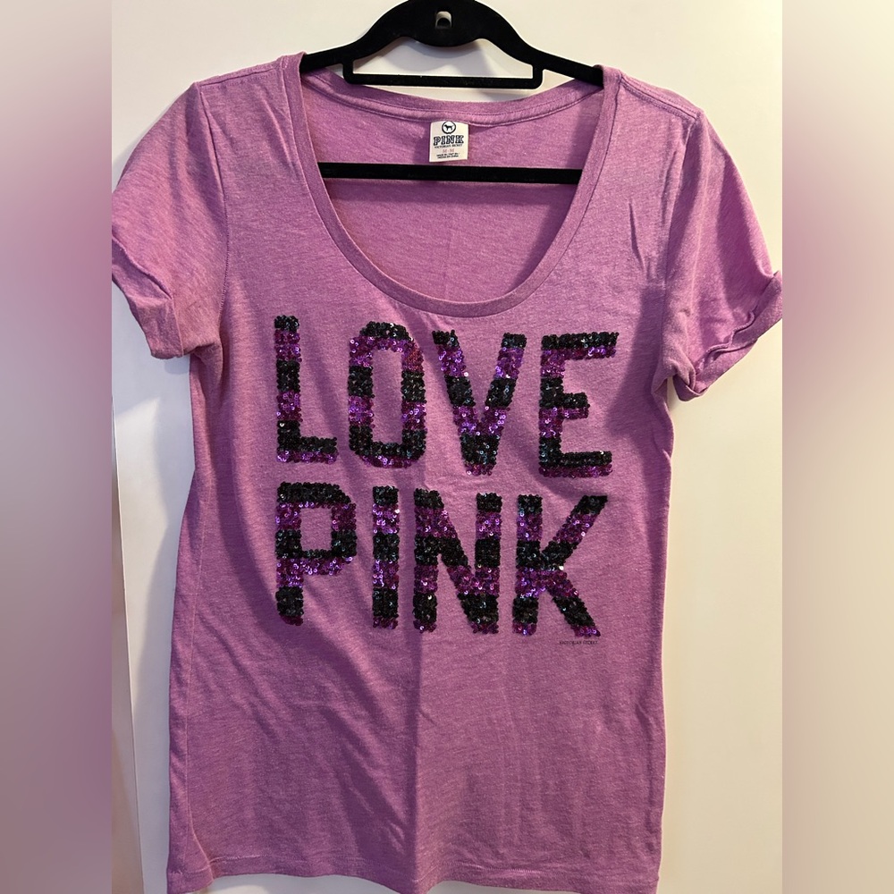 Vintage Y2K LOVE PINK sequin bling tee